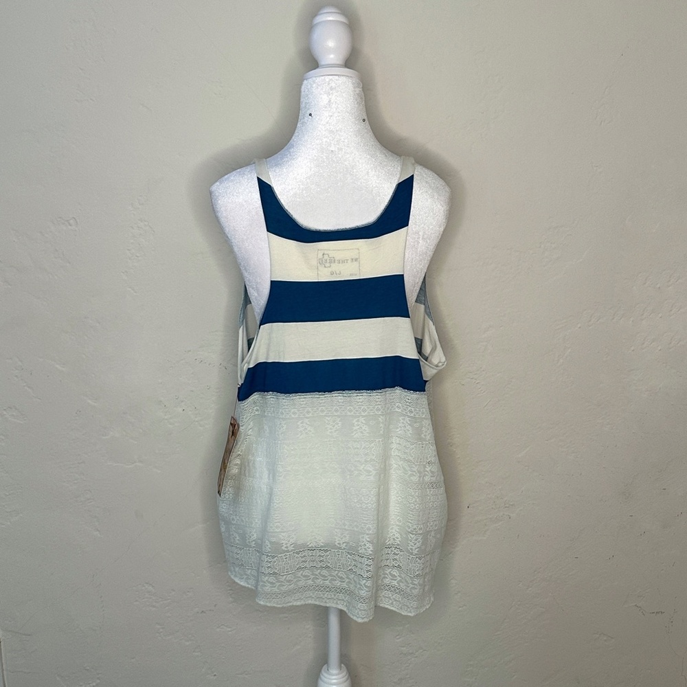 NWT - We The Free - Striped + Lace Teal/White Tank - Picture 3 of 14